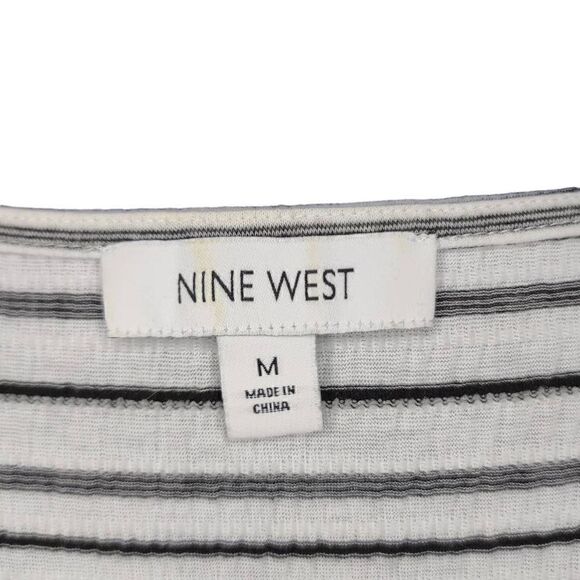 Nine West Women's Striped Bateau Neckline Tie knot Hem Shirt White Medium - Picture 7 of 13